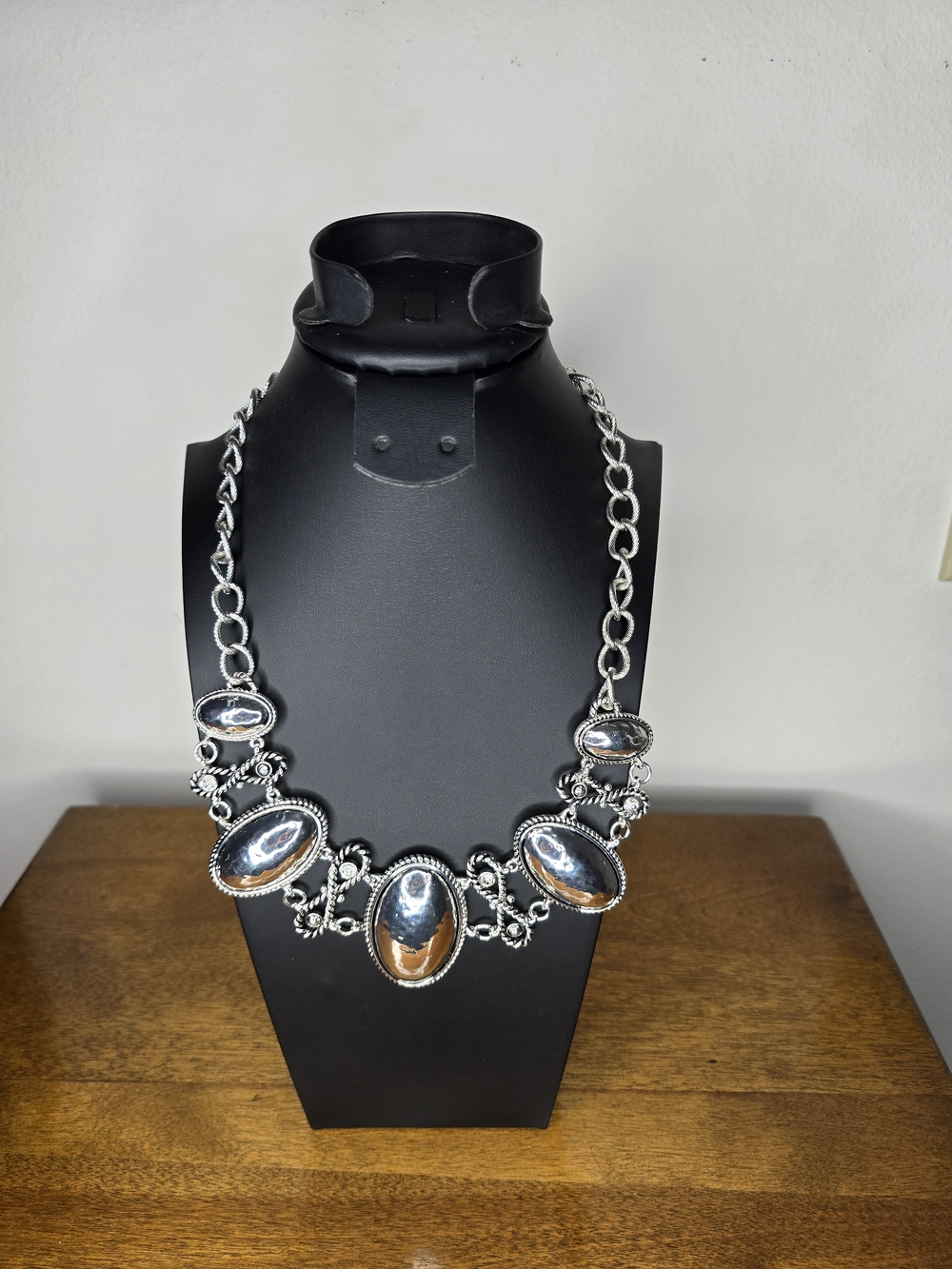 Napier Signed Silver-Tone Oval Statement Necklace